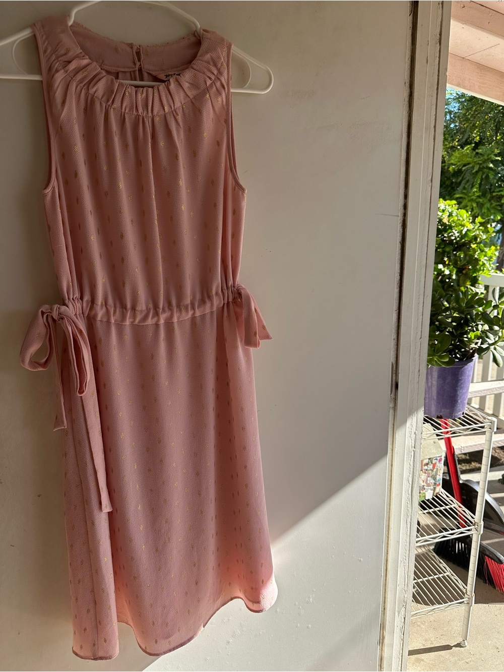 Juicy Couture Pink Sleeveless Tie-Waist Dress with Gold Dot Accents
